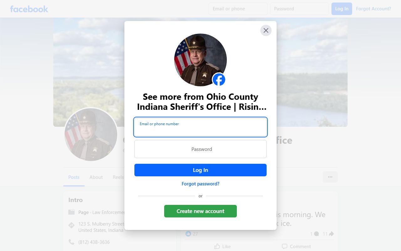 Ohio County Sheriff Facebook page with arrest record updates