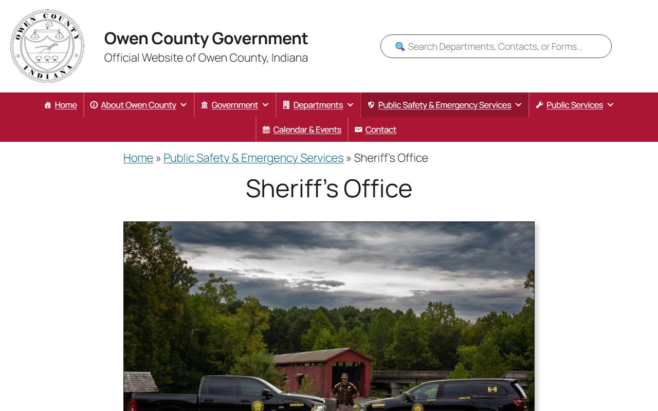 Owen County Sheriff Office page on county government website in Spencer