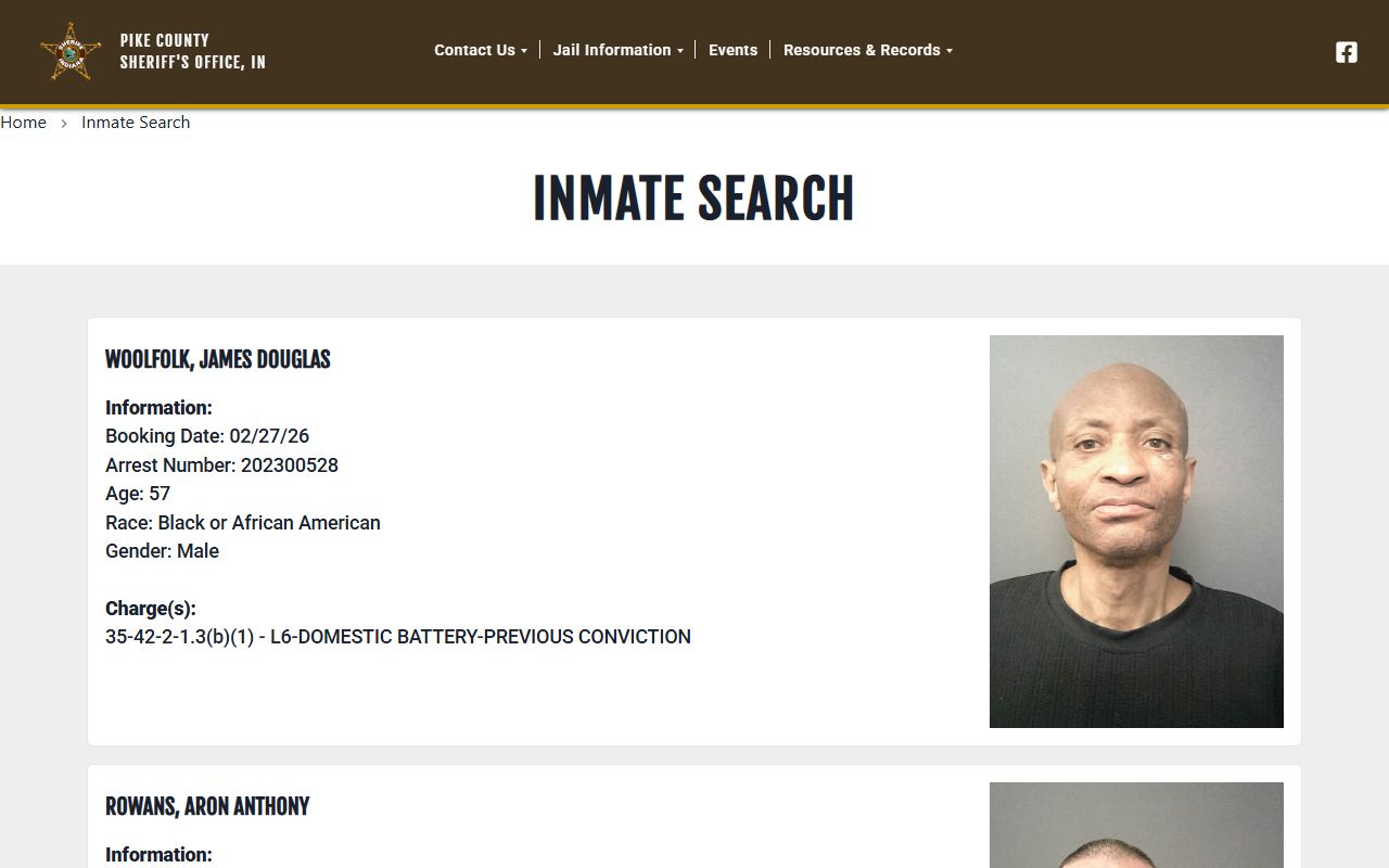 Pike County inmate search page for looking up current jail bookings