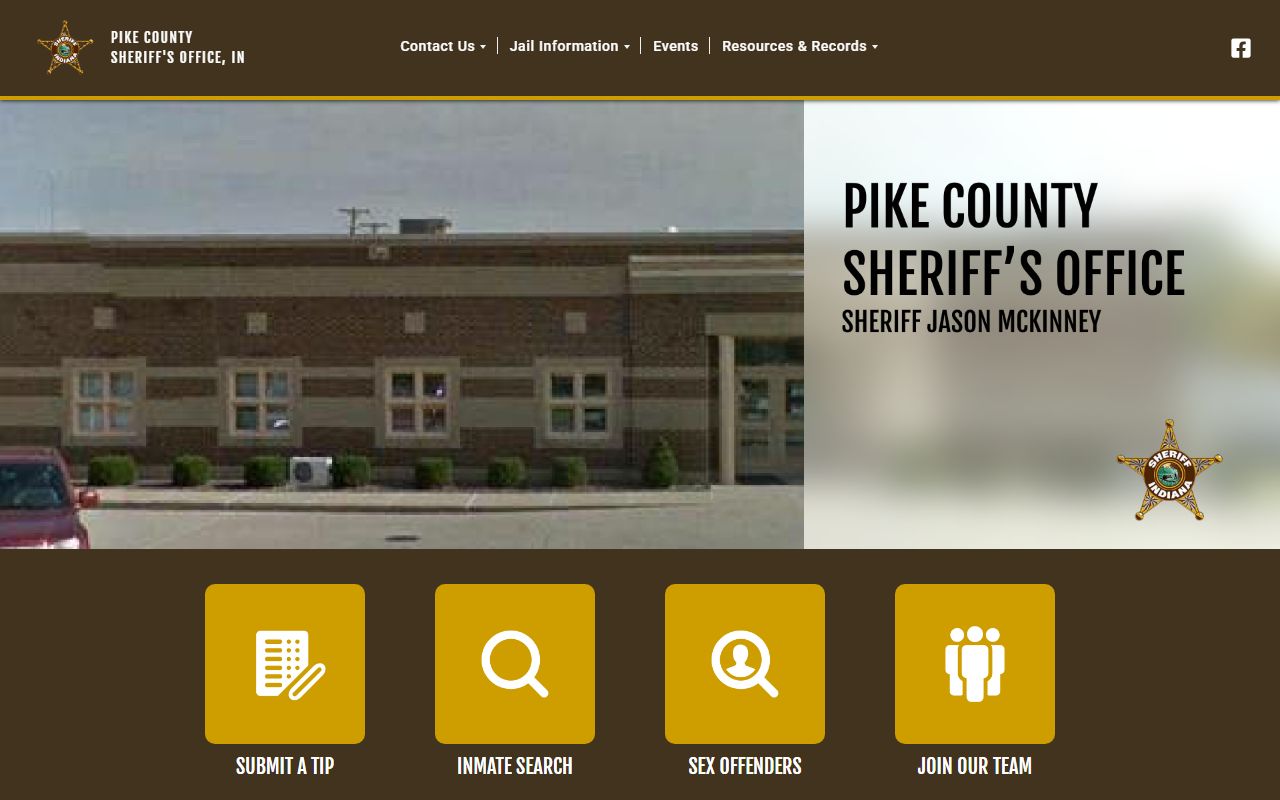 Pike County Sheriff Office website for arrest records in Petersburg Indiana