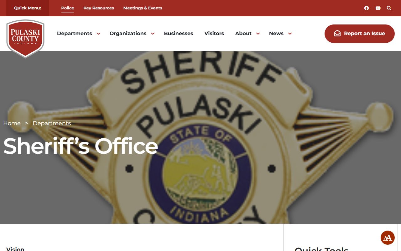 Pulaski County Sheriff Office page on county government website in Winamac