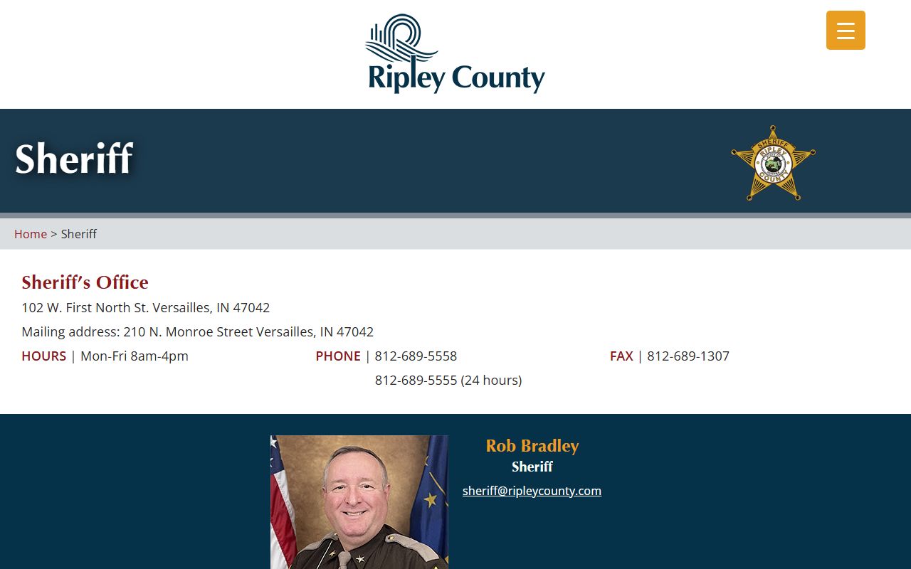 Ripley County Sheriff's Office website for arrest records lookup
