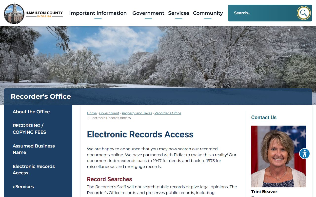 Hamilton County electronic records access for arrest records search