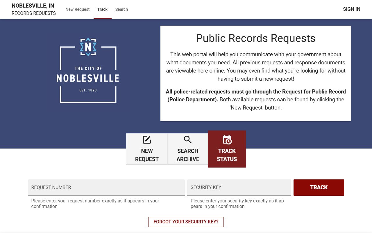 Noblesville JustFOIA public portal for arrest records