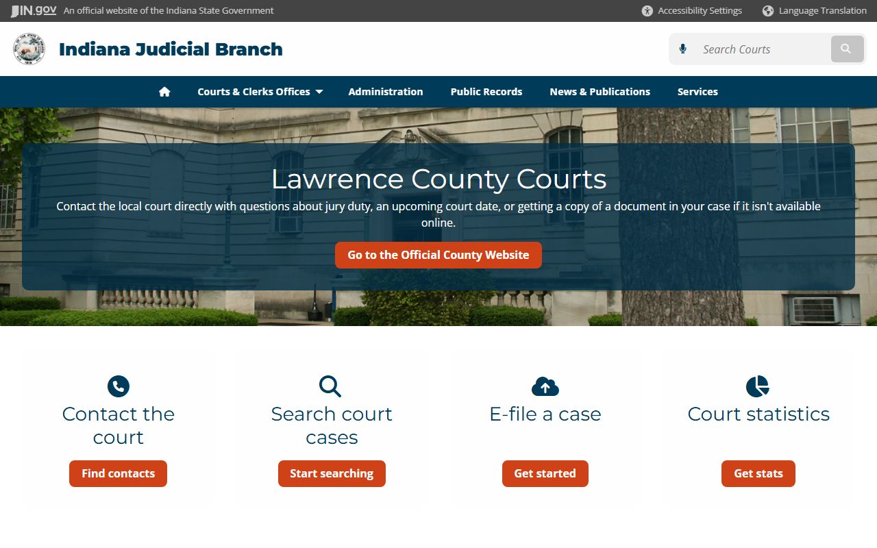 Indiana state court portal page for Lawrence County