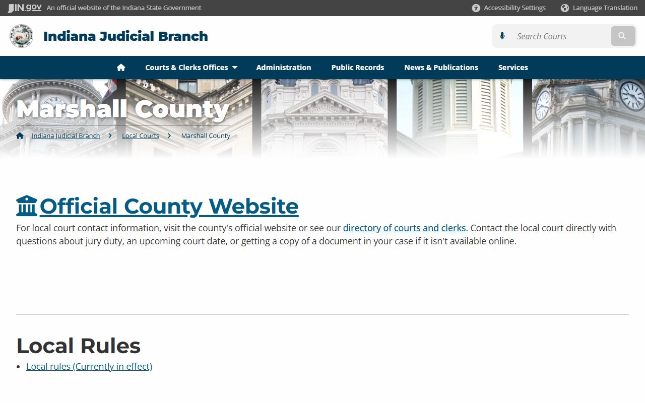 Indiana state court portal page for Marshall County
