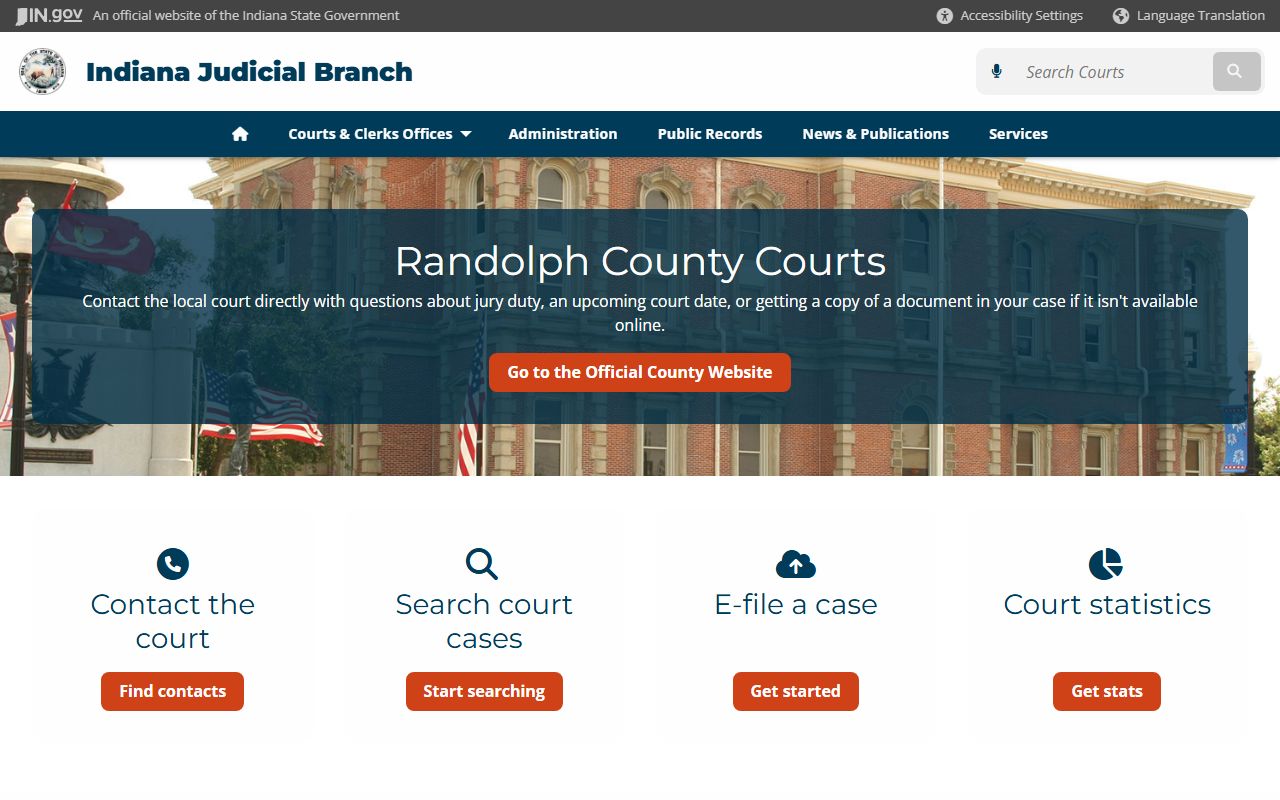 Indiana state court portal page for Randolph County arrest records