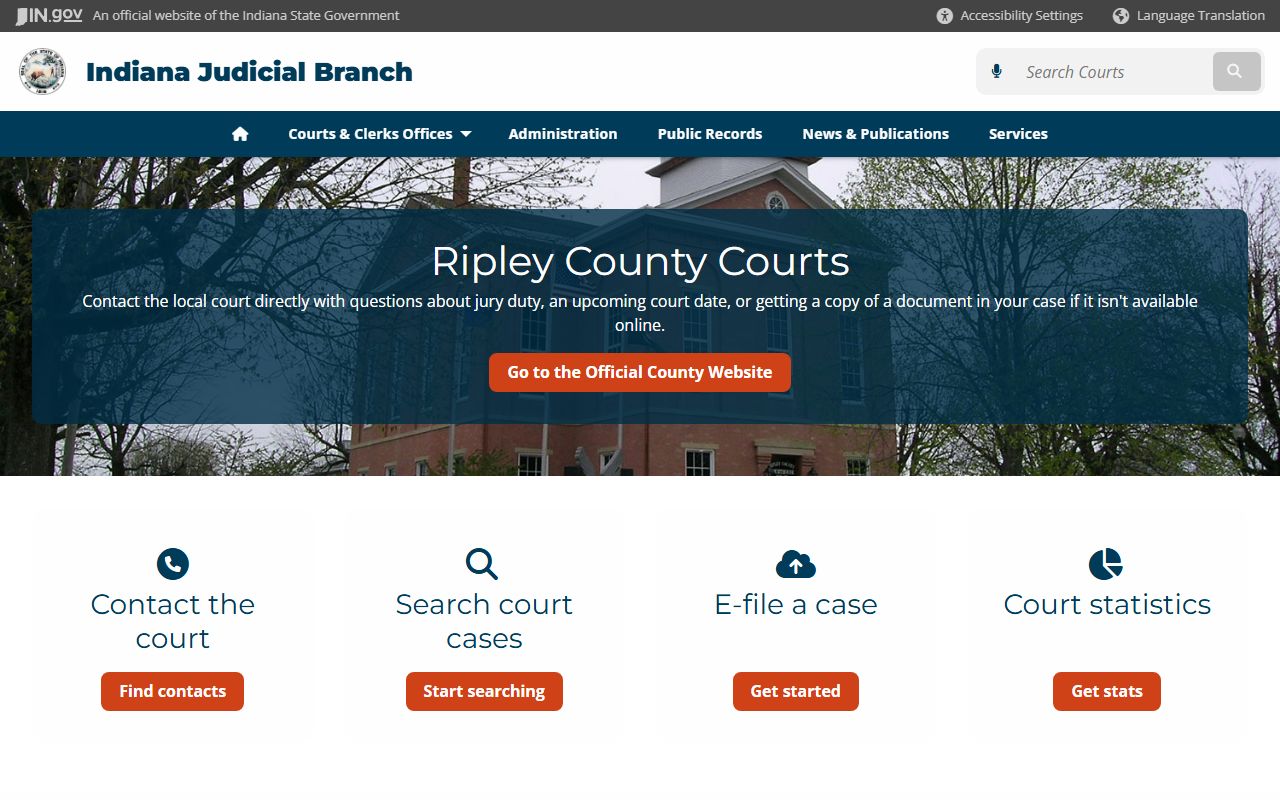 Indiana state court portal for Ripley County arrest records