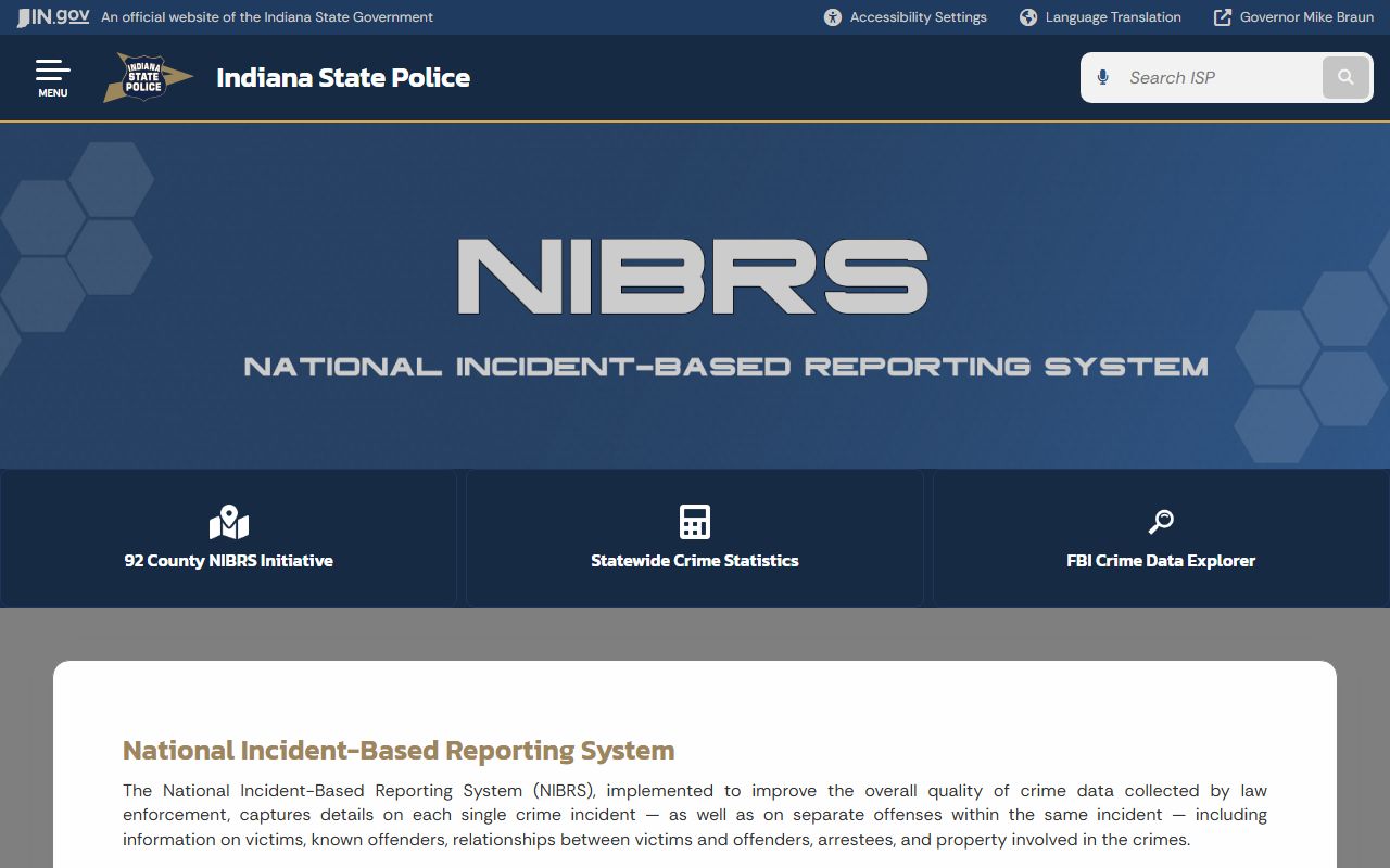 Indiana State Police NIBRS crime reporting program page