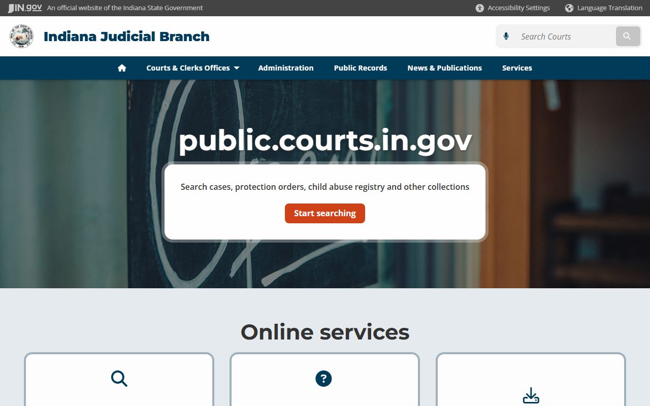 Indiana Judicial Branch public records access page